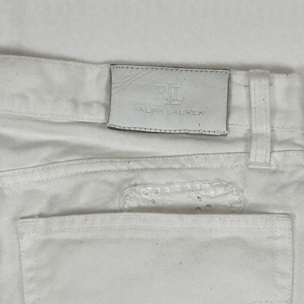 Lauren Ralph Lauren Womens White Eyelet Patchwork Distressed Straight‎ Jeans 4 - Picture 3 of 15